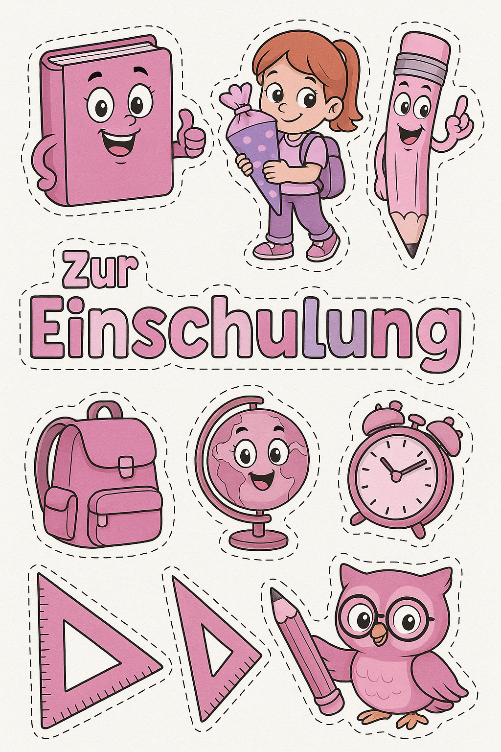 Essbares Tortenbild - Einschulung Motive (zum Ausschneiden) Mädchen
